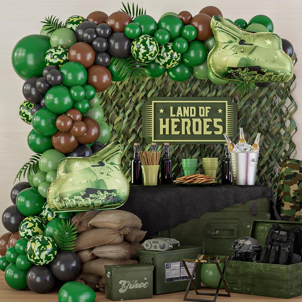 Hunting And Camping In Jungle - 115/119pcs Green Camouflage Balloon Garland Kit